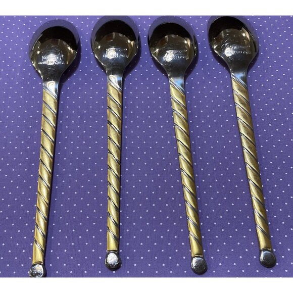 Cambridge Uptown Frosted Twist Ball Tip Stainless Gold Silver Teaspoons Set Of 4 - Picture 2 of 4